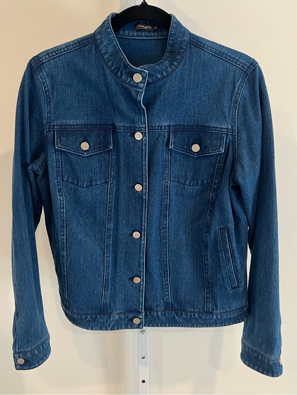 J. McLaughlin Blue Denim Jacket with Stand Collar Womens Sz Medium